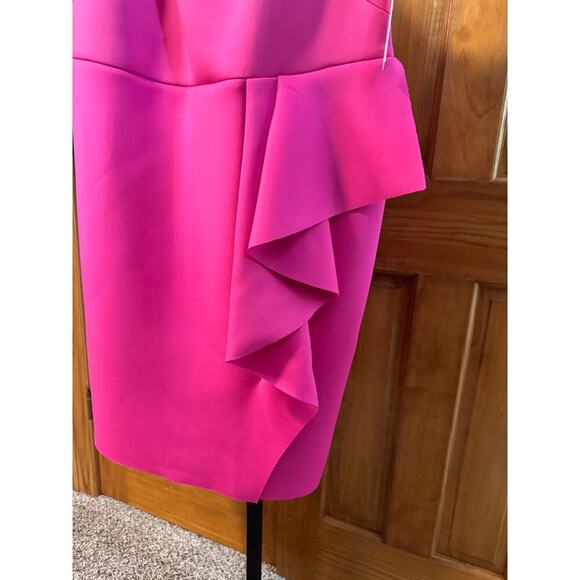 Eliza J Plus Pink Ruffle One-Shoulder Sheath Dress 22W Scuba Fabric - Picture 4 of 8